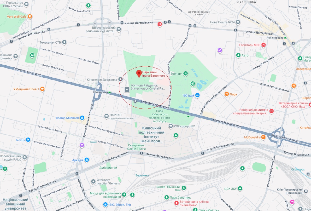 Парк імені Івана Багряного в Києві (карта: google.com/maps)